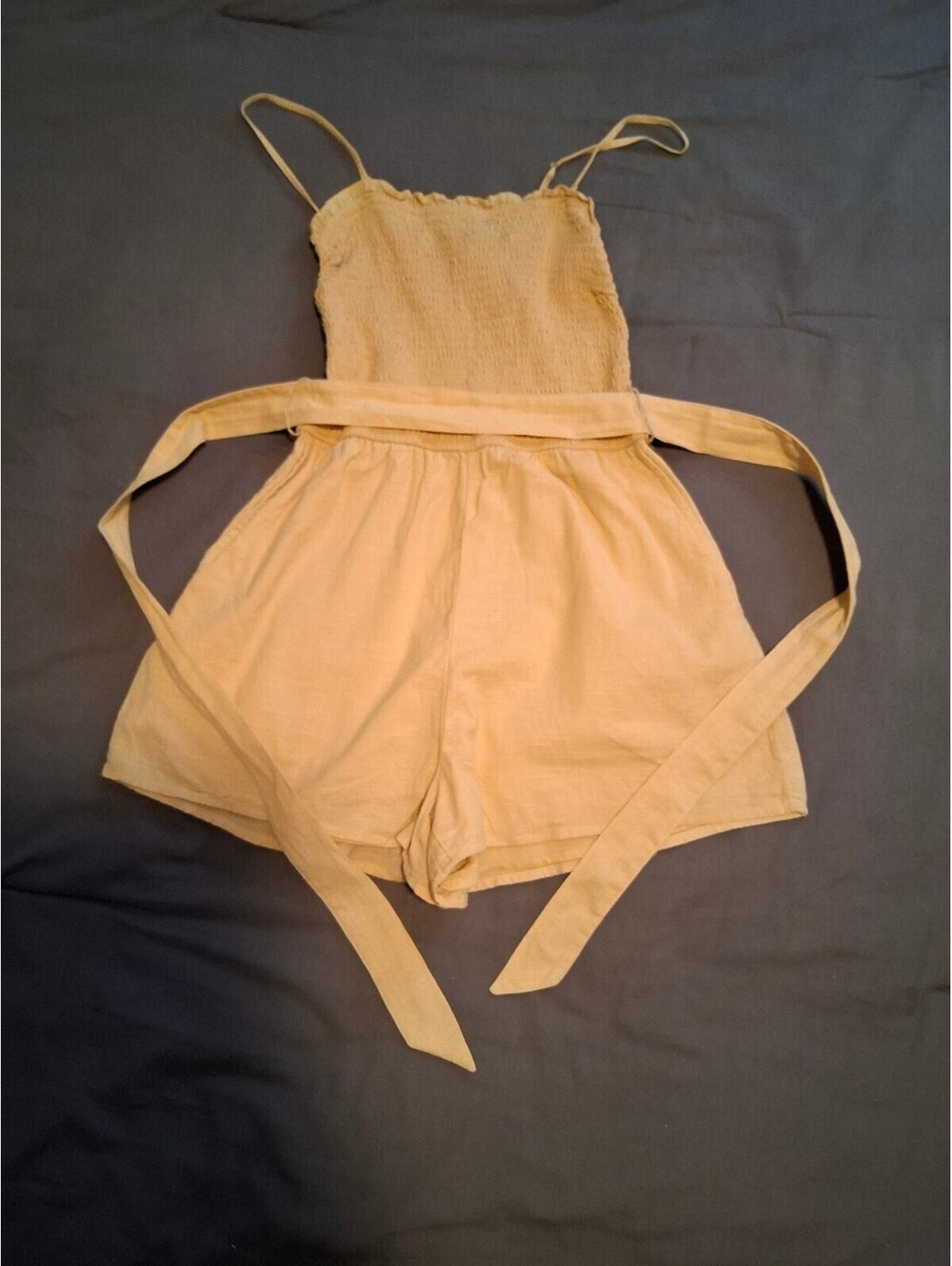Abercrombie & Fitch Yellow Smocked Tie Waist Cotton Romper XS Summer